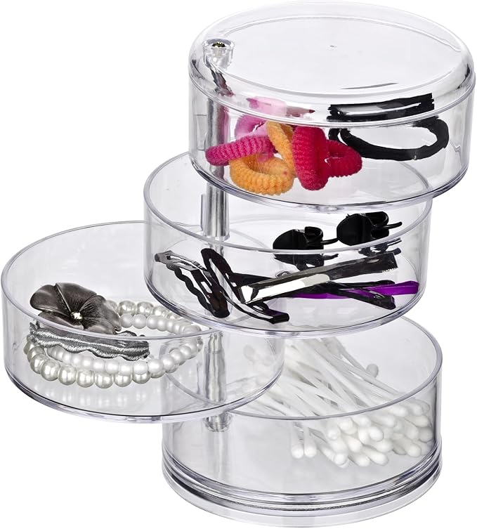 WENKO 20990100 Cosmetic organizer Tower Transparent - 4 compartments, Acrylic, 11.5 x 17.5 x 11.5 cm, Transparent