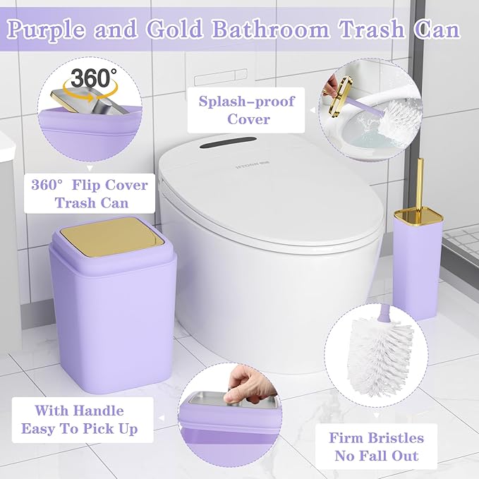 XLHOMO Bathroom Set - Purple Bathroom Sets with Shower Curtain and Rugs, 24PCS Shower Curtain Set with Hooks, Soap Dispenser, Soap Dish, Toilet Brush Holder and Trash Can for Housewarming