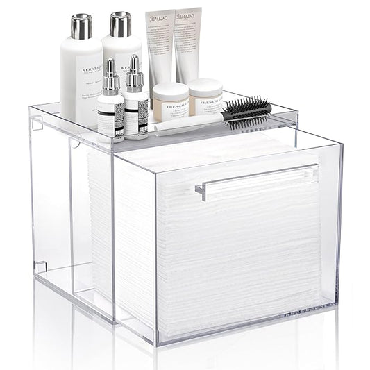 Disposable Facial Towels Storage Box - Acrylic Container Compatible With Clean Skin Club Clean Towel XL - Wall-Mounted Makeup Organizer With Drawer Valentine's Day Gifts