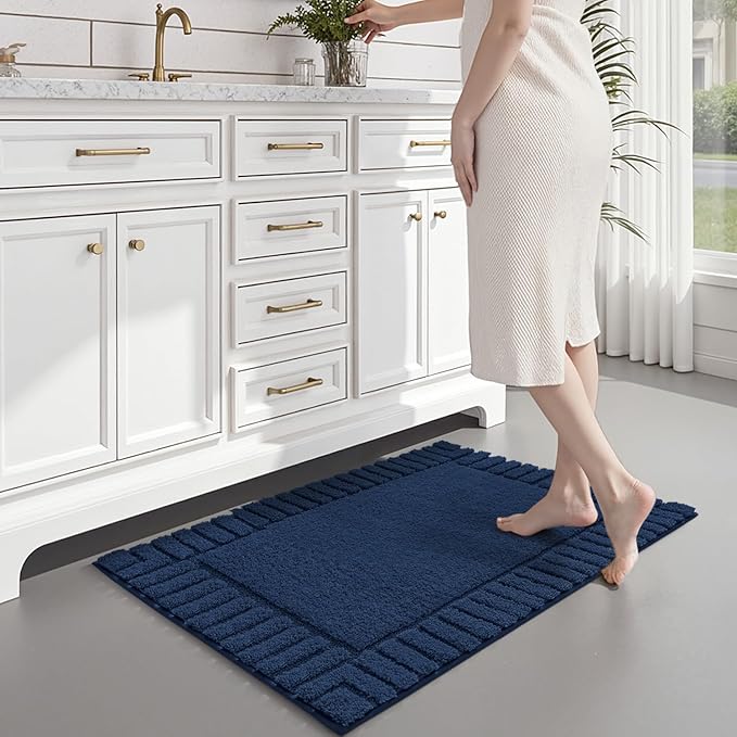 LUMI Bathroom Rugs Non Slip with Rubber Backing, Extra Soft Plush Microfiber Bath Rug Absorbent, Machine Washable Bath Mat Quick Dry for Tub, Shower, Hotel, Blue, 20"x32"