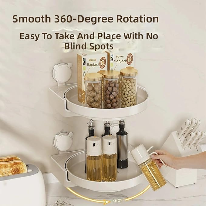 Efficient Suction Cup Mounted Organizers for Cabinets and Pantries Featuring 360 Rotation for Easy Item Access Drillless Bathroom Shelf