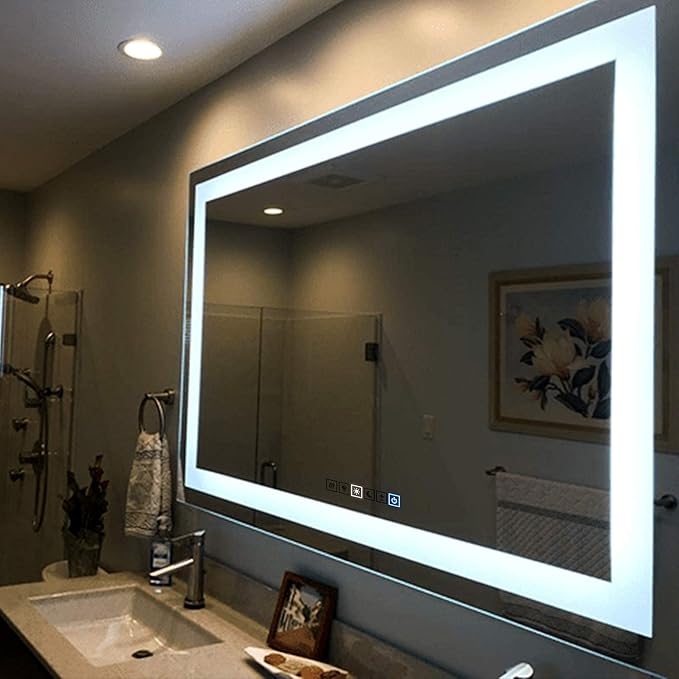 30x60 Inch Rectangular LED Bathroom Mirror with Lights Front and Backlit, 3 Color Modes, Touch Dimmer, Anti-Fog - Wall Mounted Vanity Mirror for Bathroom, Bedroom - Fab Glass and Mirror