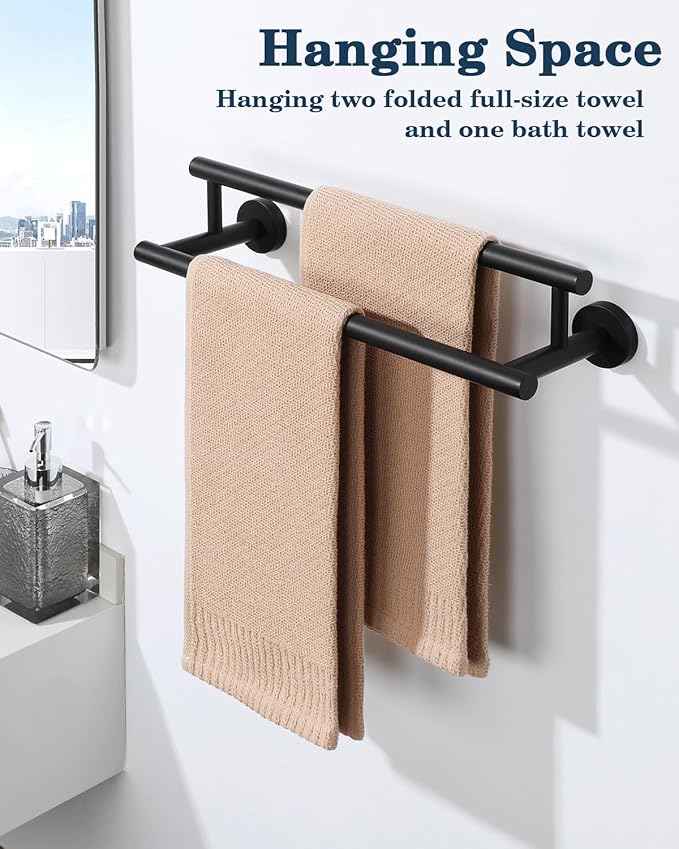 Alise Double Towel Bar Black,16" Towel Racks for Bathroom Wall Mounted,Bathroom Towel Rack SUS304 Stainless Steel Bathroom Towel Holder Quick Drying Hand Towel Holder Towel Bar for Walls