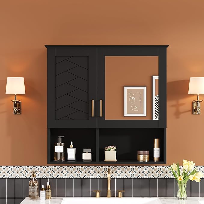 Bathroom Mirror Cabinet, 30 inch Wall Mounted with Adjustable Shelves & Soft Close Doors, High-Define Mirror with Storage
