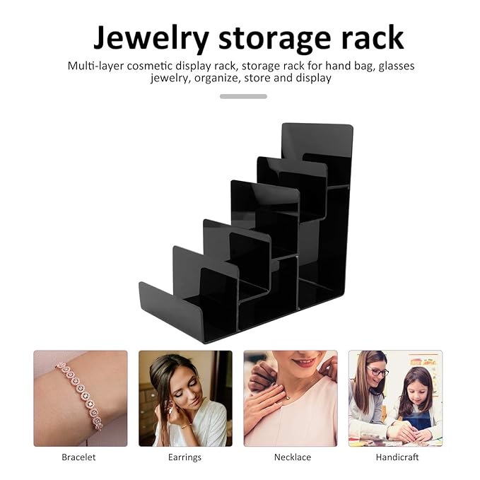 Beaupretty 5 Tier Clear Acrylic Wallet Display Stand Holder Handbag Purse Display Stand Jewelry Stand Cosmetic Display Racks (Black)