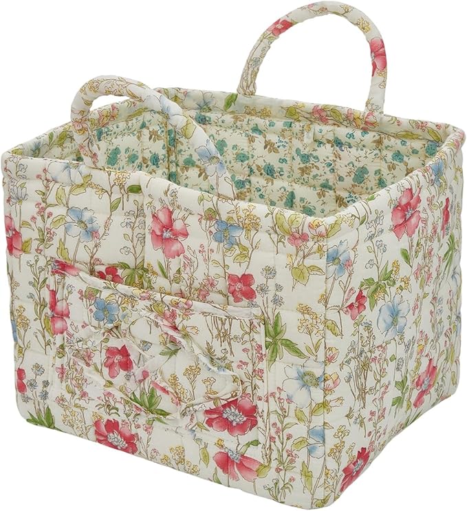 Quilted Laundry Basket with Handles, Aesthetic Collapsible Fabric Storage Basket for Clothes, Diapers & Toys - Multi-Purpose Boho Organizer Tote for Car, Home & Picnic (F)