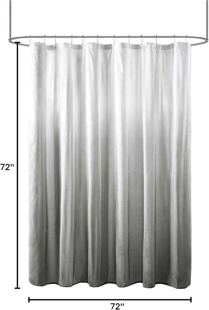 Madison Park Ara Shower Curtain, Seersucker Design Ombre Print, Modern Bathroom Decor, Machine Washable, Fabric Privacy Screen, 72x72, Grey
