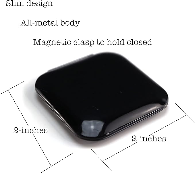 Iconikal 2-Pack Metal Compact Vanity Travel Purse Makeup Mirror 1X / 3X Magnifying, Black for Pocket Clutch Purse