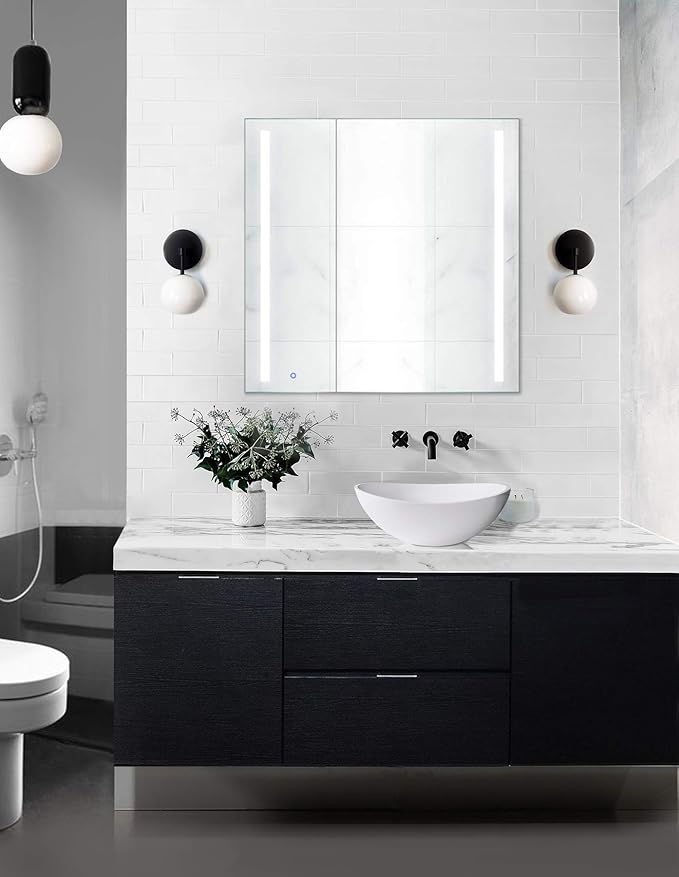 Krugg Kinetic LED Medicine Cabinet| Recessed or Surface Mount Mirror Cabinet w/Dimmer & Defogger (30"x30")