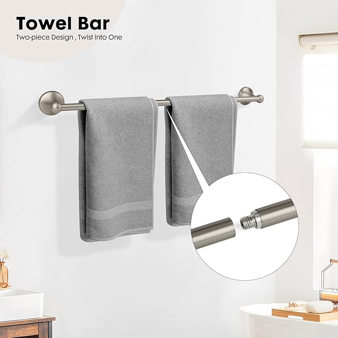 4-Piece Brushed Nickel Bathroom Hardware Accessories Set, 24 Inch Towel Bar, Towel Rack, Bathroom Towel Holder