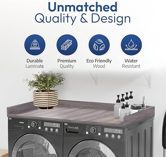 OfficeSimpli Washer Dryer Countertop, Made in USA, Non-Slip Pads, Laundry Room Wood Topper, Washer Dryer Cover for Top, Laundry Countertop, Laminate Finish (Iconic Maple, Extra Large (30" x 58"))
