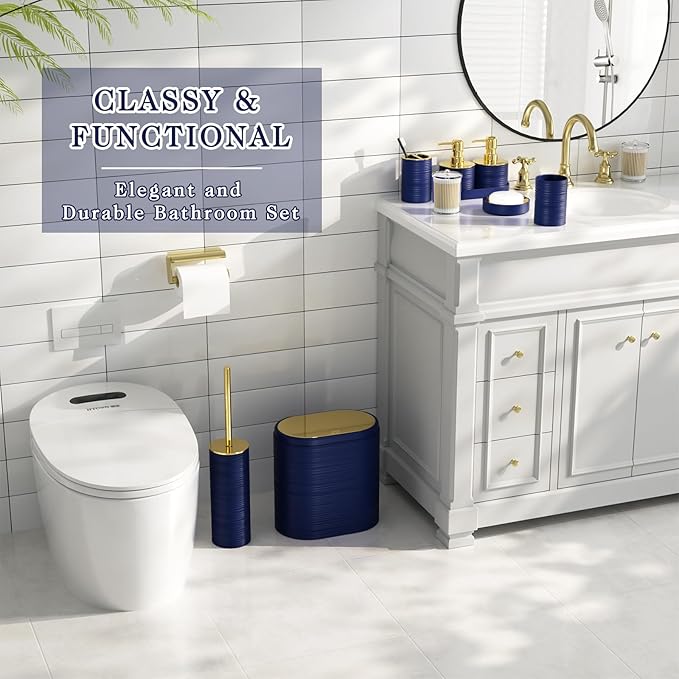 Bathroom Set - Bathroom Sets with Shower Curtain and Rugs, 25PC Bathroom Accessory Set, Blue Bathroom Accessories Set with Trash Can, Soap Dispensers