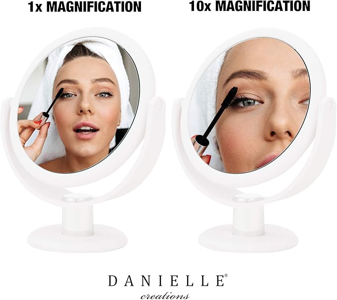 Danielle 10X Soft Touch Round Vanity Mirror, White (Pack of 2)