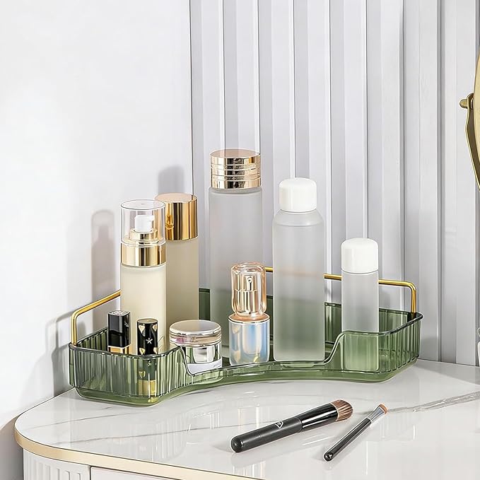 Multi-Tier Corner Countertop Organizer Rack, Makeup Organizers for Vanity, Practical Shelf for Toiletries and Accessories, Corner Counter Storage for Bathroom Dresser (Green-1Tier)