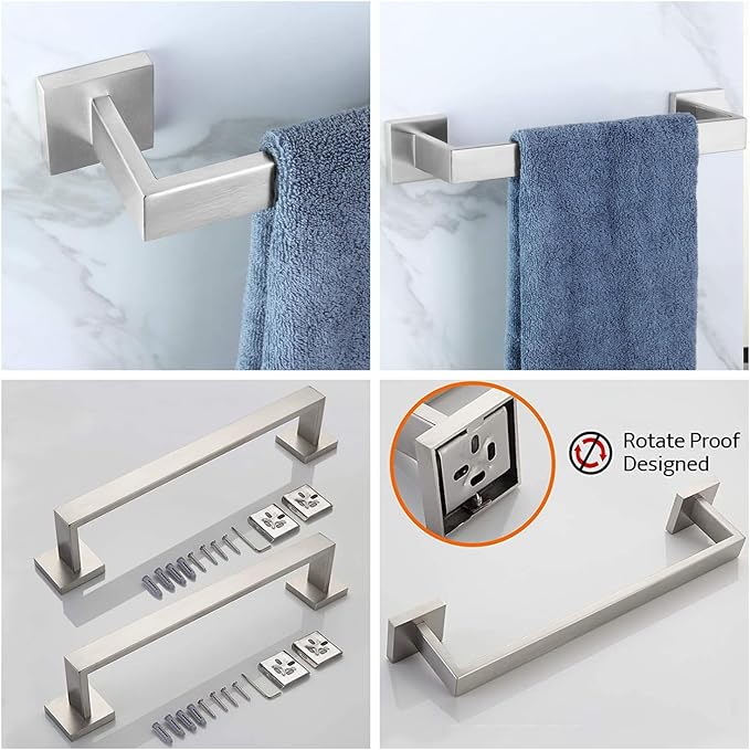 12 Inch Towel Bar 2 Pack for Bathrooms 12/16/20/24/28/32/36 Inch Stainless Steel 304 Brushed Nickel Towel Holder Modern Square Towel Rod Rustproof Wall Mount (2, Brushed Nickel, 12 Inch)