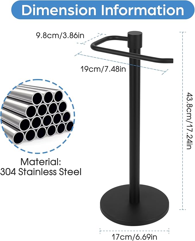 Kawlity Extra Large Free-Standing Hand Towel Holder Stand Towel Rack for Bathroom Kitchen Stable Stainless Steel Waterproof with Matte Black Finish Vanity Countertop Organizer, Black