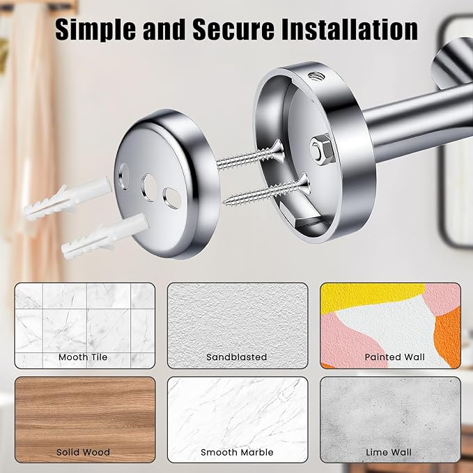 Bathroom Hardware Set 5 Pieces, SUS304 Stainless Steel Bathroom Accessories Set, 24 Inch Towel Bar Set, Round Bathroom Accessories Kit Wall Mounted, Simple Design for All Bathrooms (Polished Chrome)