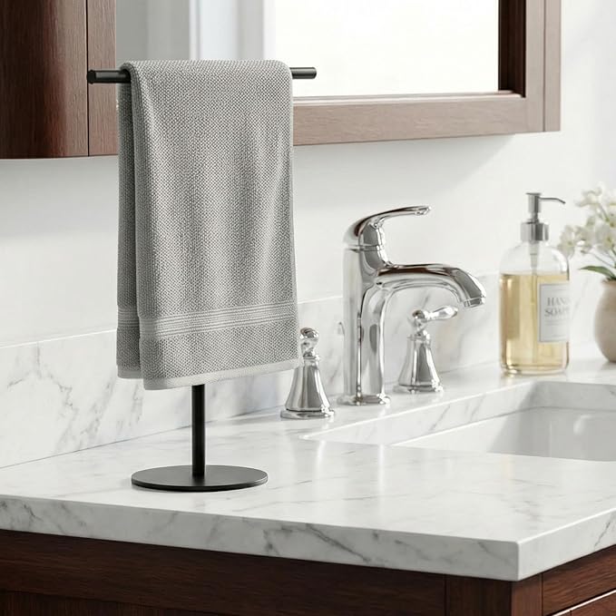 Songtec Hand Towel Holder Stand for Bathroom, Fingertip Towel Rack, Rust-Proof Accessories Jewelry Stand - Black