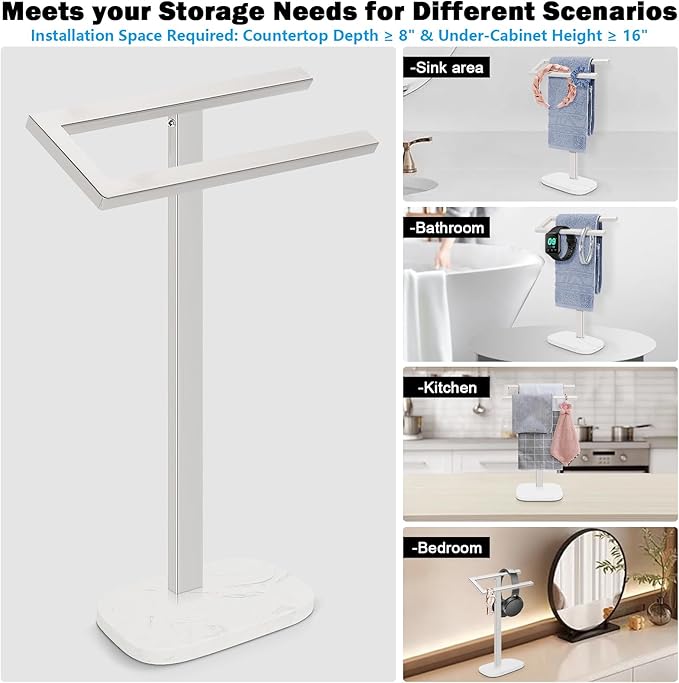 Livabber Standing Hand Towel Holder, 304 Stainless Steel Hand Towel Rack Stand with Heavy Marble Base, Bath Accessories, Towel Ring for Bathroom Kitchen Countertop, 14 Inch (Chrome)