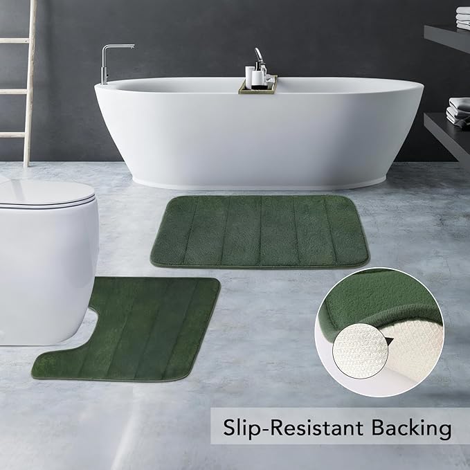 23 Pieces Bathroom Set with Shower Curtain and Rugs, Green Bathroom Accessory Set, Shower Curtain with Liner, Memory Foam Bathroom Rugs, Toilet Brush, Trash Can, Soap Dispenser, Countertop Set
