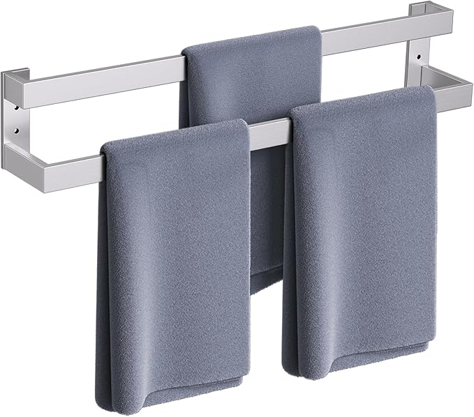 TNOMS Brushed Nickel Double Towel Bar,Towel Rack for Bathroom Stainless Steel Wall-Mounted Bathroom Hardware Accessories 32 Inch