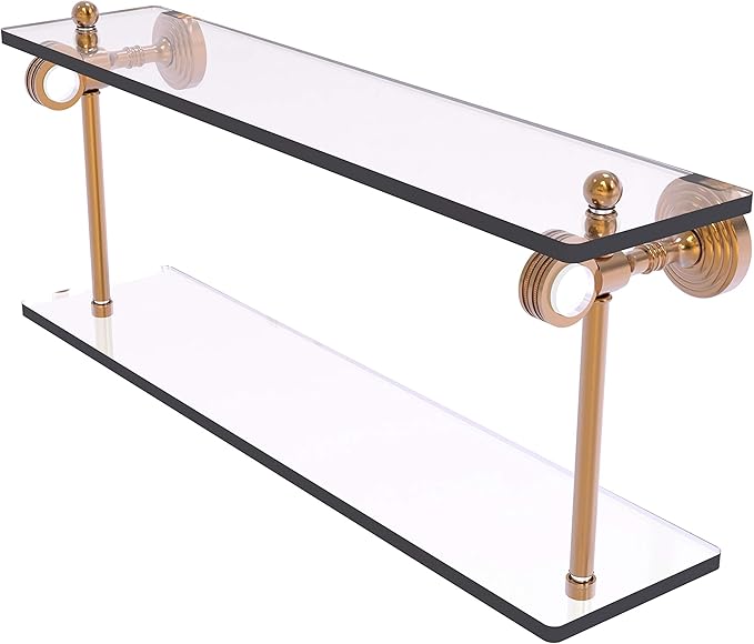 Allied Brass PG-2D-22 Pacific Grove Collection 22 Inch Two Tiered Dotted Accents Glass Shelf, Brushed Bronze