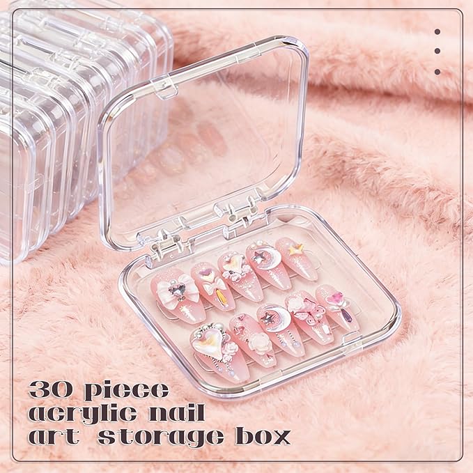 30pcs Press On Nail Packaging Box???Press On Nail Storage Box Set With 60pcs Of Double-Sided Adhesive Tape???Suitable For Nail Storage And Nail Art Display (Clear)