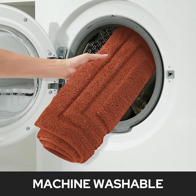 HOMEIDEAS Bathroom Rugs Sets 2 Piece, Super Soft and Absorbent Non Slip Microfiber Machine Washable Bath Mat Set (20" x 32" + 16" x 24", Burnt Orange)