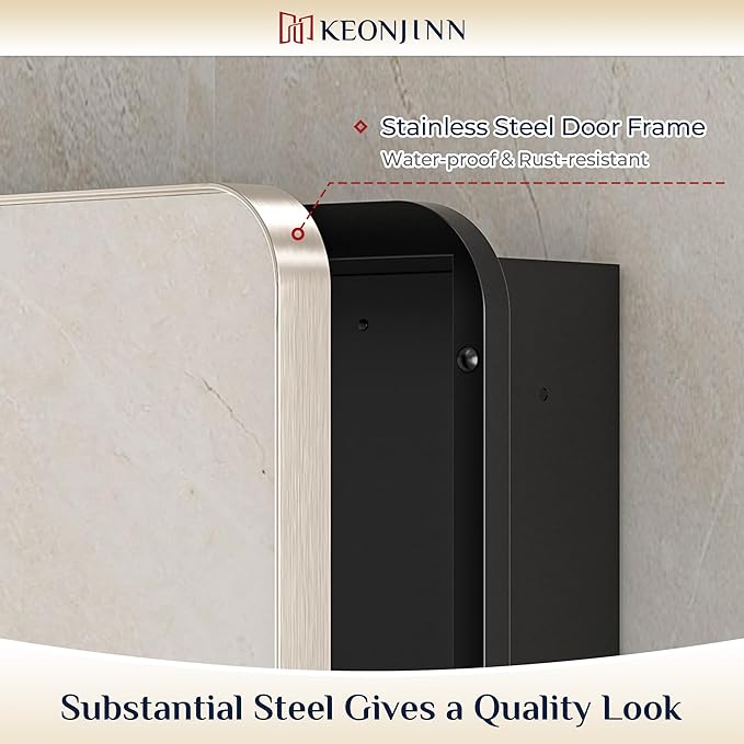 Keonjinn 60 x 32 Inch Large Brushed Nickel Medicine Cabinets, Recessed Bathroom Medicine Cabinet, Silver Stainless Steel Framed, Sturdy & Heavy, Adjustable Shelves, 3 Doors, DTC Hinges, Soft Closing
