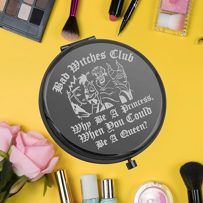 KEYCHIN Villains Club Pocket Mirror Evil Queen Fans Gifts Bad Witches Club When Be A Princess When You Could Be A Queen Compact Makeup Mirror (Bad Witches-BL)