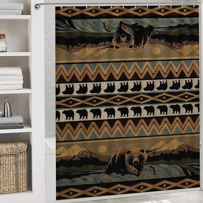 Vintage Farmhouse Bear 4 Piece Shower Curtain Sets, Non-Slip Rugs, Toilet Lid Cover and Bath Mat, Durable and Waterproof, for Bathroom Decor Set One Size