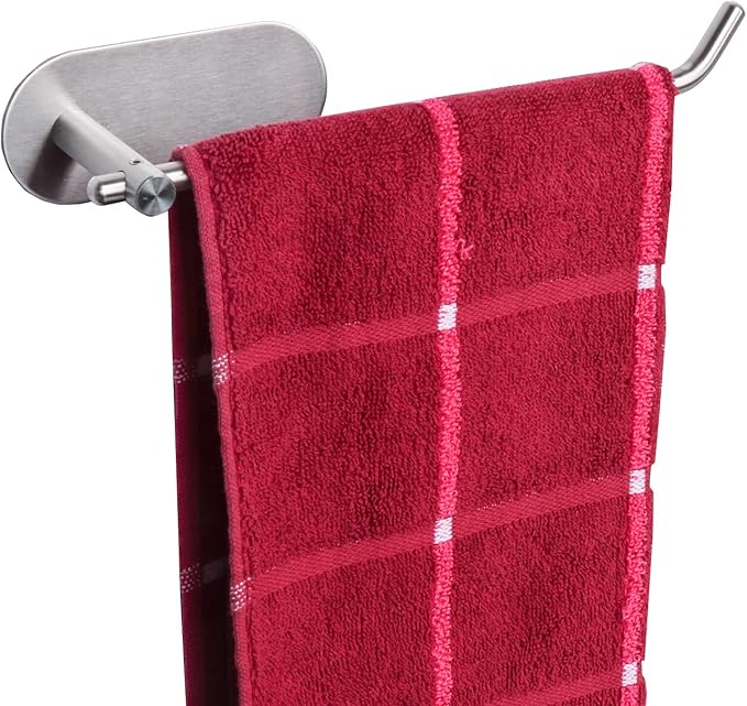 TocTen Stainless Steel Hand Towel Rod, No Drilling Stick on Wall Bar, Strong Self Adhesive Rack/Hanger for Bathroom Kitchen (Brushed Nickel)