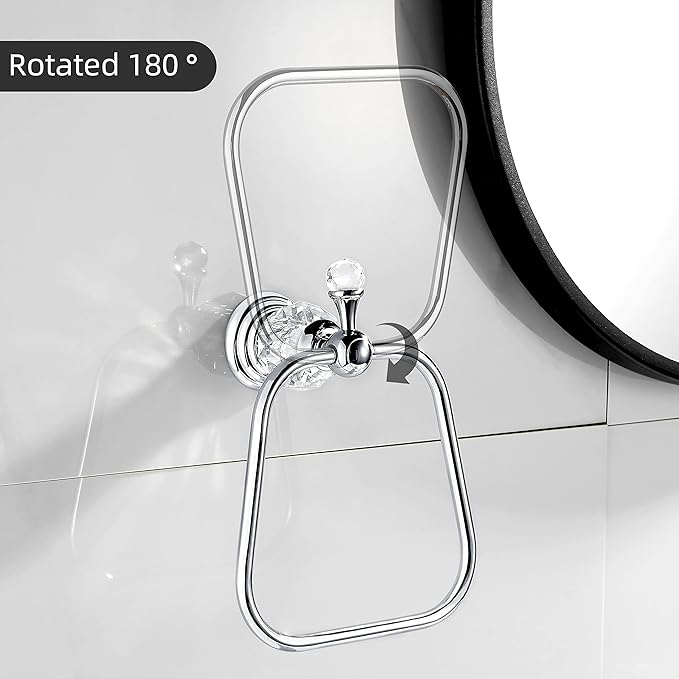 WINCASE Crystal Towel Ring, Chrome Hand Towel Holder, Silver Towel Rack Hanger for Bathroom, Towel Holder Bling Wall Mounted Decorative