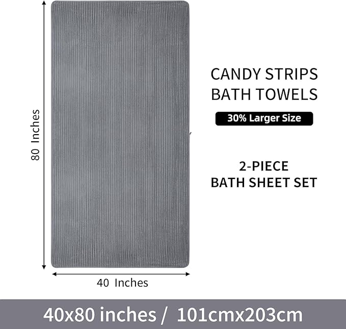 Oversized Bath Sheets 40x80 Inches Extra Large Bath Towels for Adults Super Soft Quick Dry Highly Absobent Microfiber Shower Towels for Bathroom, Pool, Gym, Yoga Towel (Grey, 2Piece)