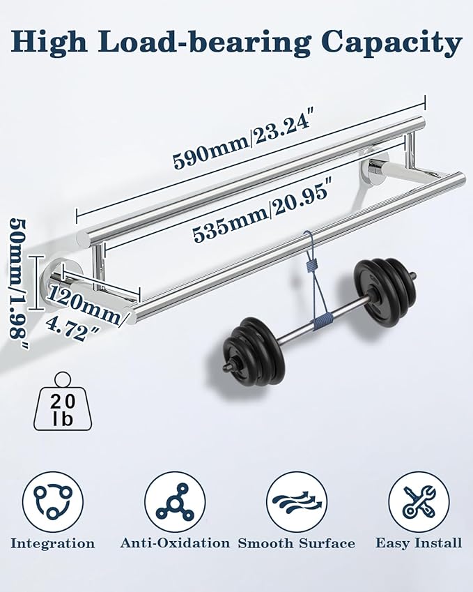 Alise Double Towel Bar Polished Chrome,24" Towel Rack for Bathroom Wall Mounted,Bathroom Towel Rack SUS304 Stainless Steel Bathroom Towel Holder Quick Drying Hand Towel Holder Towel Bar for Walls