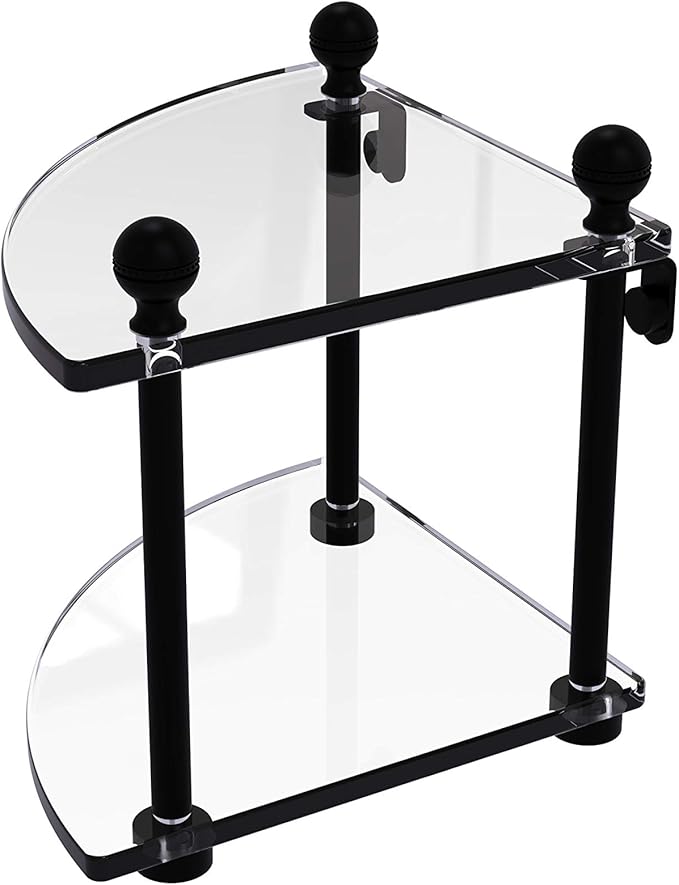 Allied Brass MA-3-BKM Mambo Collection 2 Tier Corner Glass Shelf, Matte Black