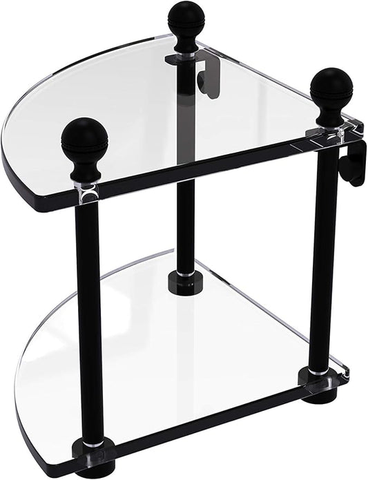 Allied Brass MA-3-BKM Mambo Collection 2 Tier Corner Glass Shelf, Matte Black