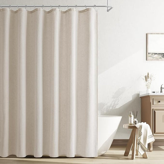 Naturoom Oatmeal Linen Shower Curtain, Cloth Textured Fabric Shower Curtain Set with Hooks, Simple Elegant Modern Farmhouse Country Ultra Thick Bath Curtains for Bathroom,Water Repellent,72x80