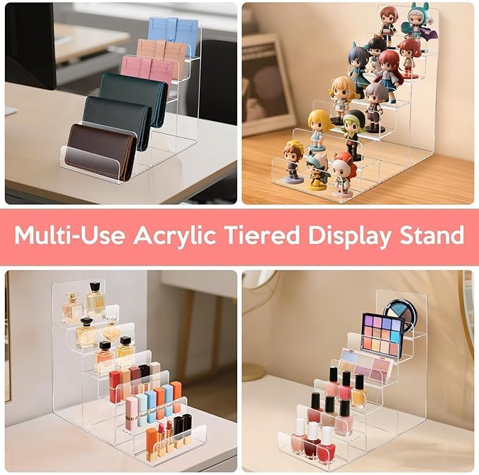 6-Tier Acrylic Purse Display Stand,Clear Wallet Display Organizer Handbag Stand Jewelry Shelf Plastic Perfume Stands Acrylic Shelf Risers Nail Polish Rack for Sunglasses Props Cosmetic Purse Handbag