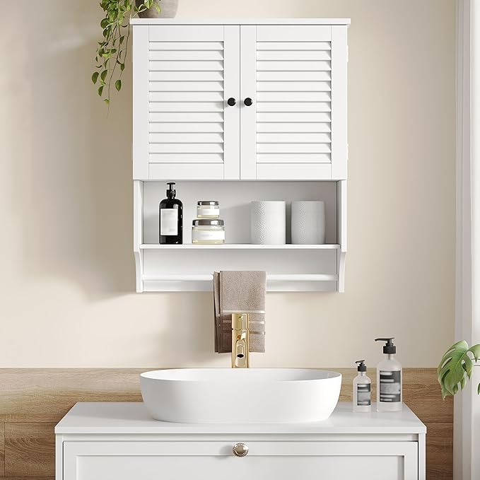 ChooChoo Medicine Cabinet, Bathroom Wall Cabinet, 2 Doors Over The Toilet Space Saver Storage Cabinet with Large Space, White