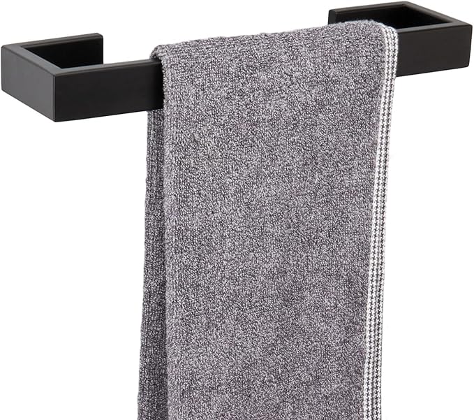 TocTen Bath Towel Rack - Square Base Thicken SUS304 Stainless Steel Towel Bar for Bathroom, Bathroom Bar Accessories Towel Rod Heavy Duty Wall Mounted Towel Holder (Matte Black, 12 Inch)
