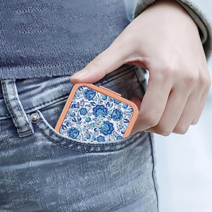 Magnifying Compact Mirror for Purse - 1x/2x Magnification Travel Makeup Mirror,Small Flower Pocket Mirrors,Handheld 2-Sided Portable Cosmetic Mirrors,Compact Mirror for Gift