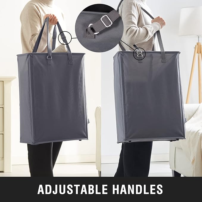 Slim Laundry Hamper with Adjustable Long Handles, 45L Small Laundry Baskets with Mesh Top, Narrow Dirty Clothes Hamper for Bedroom, Closet, and Bathroom - Grey, 2 Packs