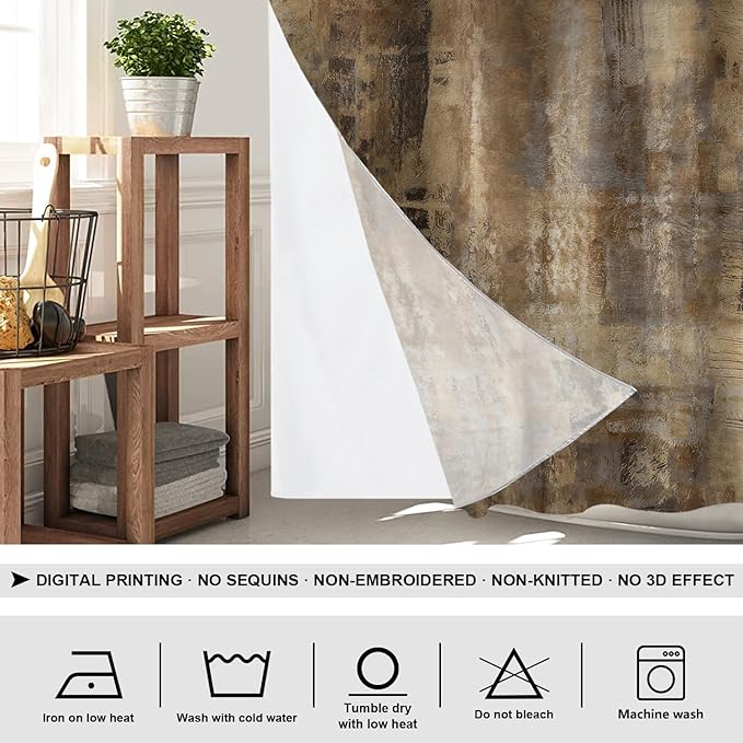 Shrahala Brown Abstract Art No Hooks Shower Curtain with Snap in Liner Set, Grey Acrylic Bathroom Décor Polyester Fiber Waterproof for Stall Bathtubs 54 X 80 in