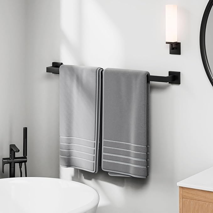 Luxbaro Matte Black Towel Bar 24 Inch, Square Base Thicken Towel Rack for Bathroom Wall, SUS304 Stainless Steel Towel Rod, Modern Home Decor (Total Length 26-Inch)