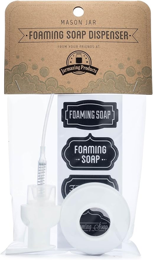 Jarmazing Products Mason Jar Foaming Soap Dispenser Lids - Includes Waterproof Stickers! - White - 1 Pack