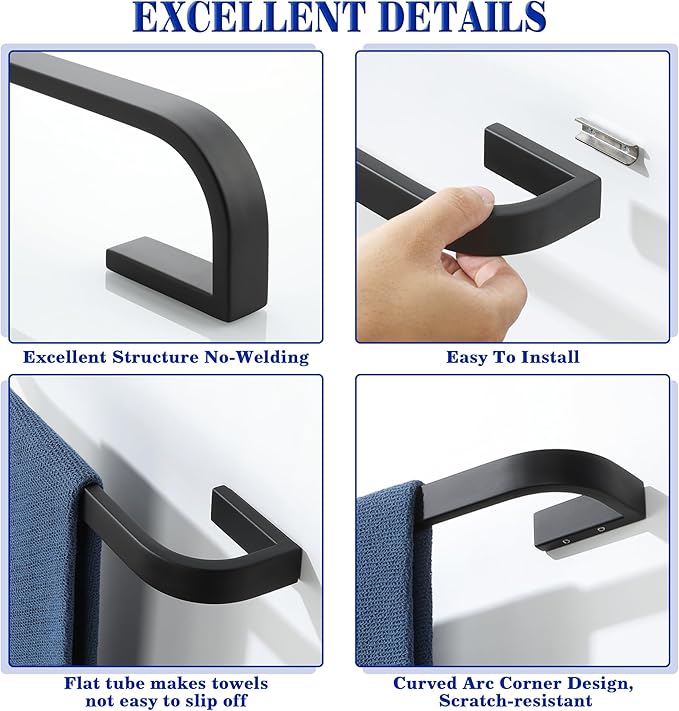 Alise Towel Bar for Bathroom,Black Towel Holder 24'' Towel Racks for Bathroom Wall Mount,SUS304 Stainless Steel Towel Rail Towel Hanger for Walls