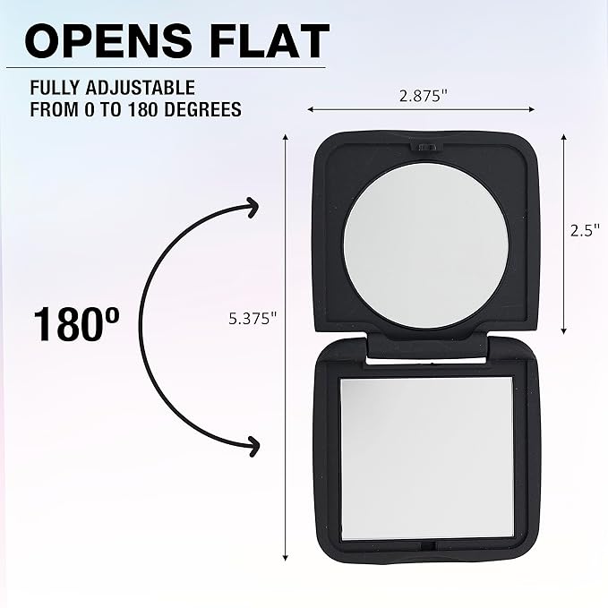 Conair Pocket Mirror for Women or Men, Small Compact Mirror for Purses or Toiletry Bags, Travel Magnifying Makeup Mirror with 1x/5x Magnification in Black