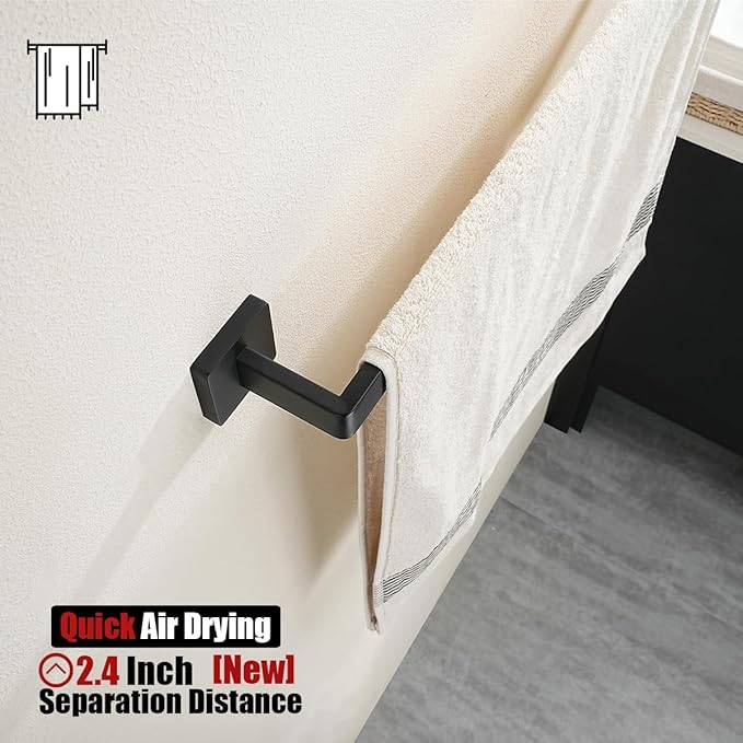 JQK Black Towel Bar, Rounded Edges 20.41 Inch Towel Rack, 304 Stainless Steel Bathroom Wall Mount, Useable Length 18 Inch, TB250L18-PB