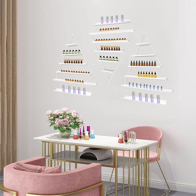 3 Pack Nail Polish Organizer Shelf Wall Mounted 5 Tiers Nail Polish Display Rack Shelves for Salon, Beauty Shop & Home Organization (White)